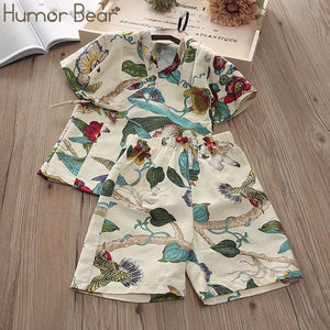 Humor Bear 2019 Summer Girls' Boys' Home Clothing Children's Clothes Japanese-Style Flower T-Shirt + Pants Baby Kids Pajamas Set