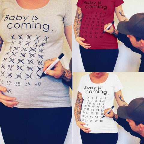 Hot baby is coming soon pregnant women T-shirt calendar shirt mother clothes female pregnancy T-shirt announced T-shirt