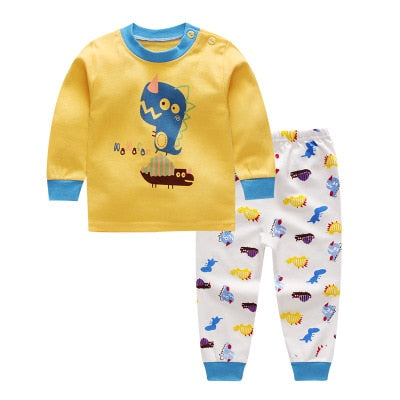 Cartoon Kids Pajamas Sets Cotton Boys Sleepwear Suit Warm Child Girl Pajamas Long Sleeve Tops+Pants 2pcs Children Clothing