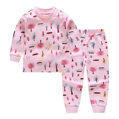 Cartoon Kids Pajamas Sets Cotton Boys Sleepwear Suit Warm Child Girl Pajamas Long Sleeve Tops+Pants 2pcs Children Clothing