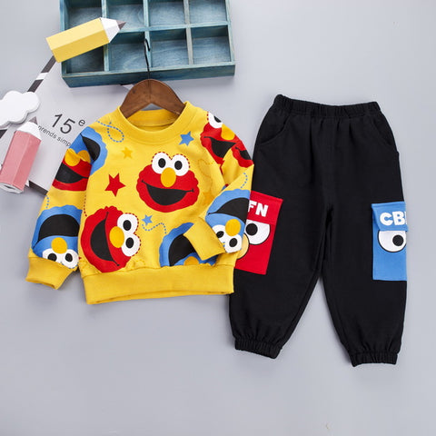 Boys Clothes Fashion Cartoon Boy Suit Set Casual Hot Sale Kids Costume Boy Clothing Set T-shit + Black Pants Children