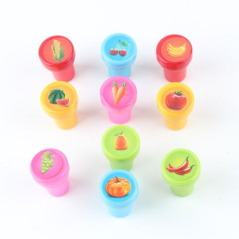 10pcs/Set Children Toy Stamps Cartoon Animals Fruits Kids Seal For Scrapbooking Stamper DIY Cartoon Stamper Toys