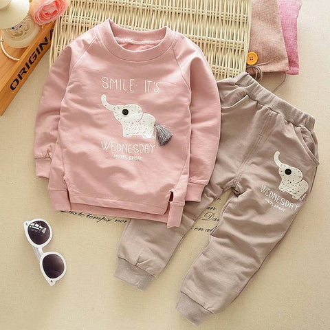 2Pcs Newborn Baby Boys Girls Clothes Set Spring Autumn Boys Cartoon Elephant Long Sleeve O-neck Tops + Pants Kids Clothing Sets