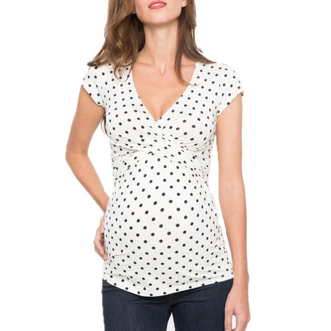 Maternity Nursing T Shirt Summer Dot  Sexy V-neck Breastfeeding Tanks For Pregnant Women Pregnancy Nurse Wear Tops Tee Clothing