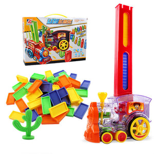 Domino Train Toy Set , Rally Electric Train Model With , 60 Pcs Colorful Domino Game Building Blocks Car Truck Vehicle Stacking