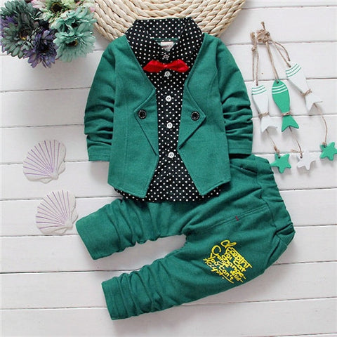 AiLe Rabbit 2019 Baby Boys Autumn Casual Clothing Set Baby Kids Button Letter Bow Clothing Sets Babe jacket + pant 2-Piece Suit