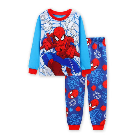 2019 Casual Homewear Pajamas Cartoon Cotton Ironman Spiderman Super Marios Bros Long Sleeve Children Set Baby Boy Kid Clothing