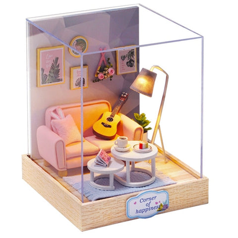 Nuevos Kits de BRICOLAJE casa de Muñecas de Madera Muebles en miniatura con LED + Muebles + Muñeca cubierta habitación H13