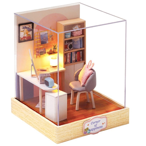 Nuevos Kits de BRICOLAJE casa de Muñecas de Madera Muebles en miniatura con LED + Muebles + Muñeca cubierta habitación H13