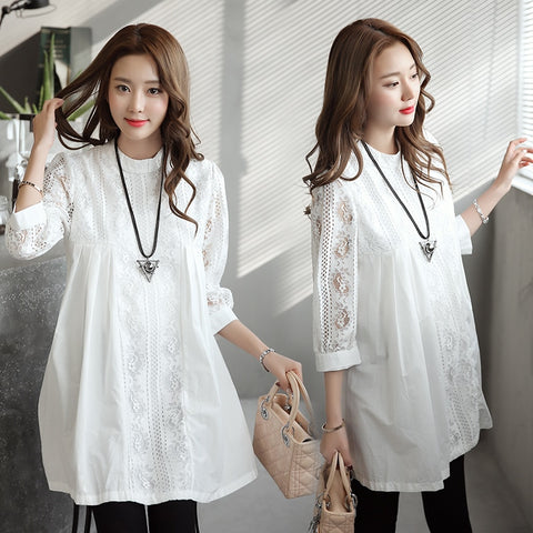 Autumn Maternity Clothes Fashion Korean Pregnancy Clothes White Maternity Tops Elegant Pregnant Woman Loose Maternity Shirt