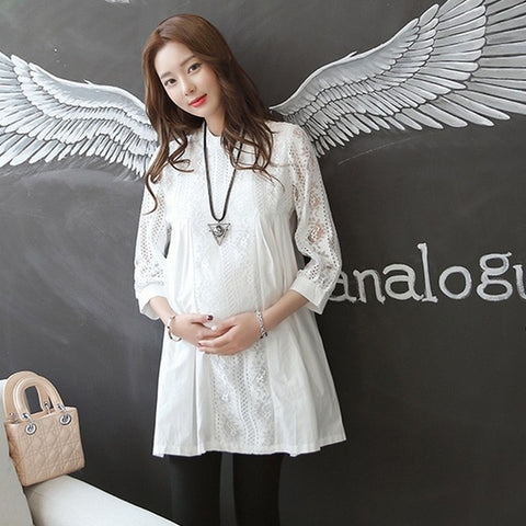 Autumn Maternity Clothes Fashion Korean Pregnancy Clothes White Maternity Tops Elegant Pregnant Woman Loose Maternity Shirt