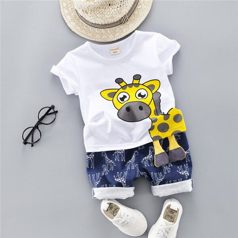 Boys' Clothing Sets Children's Suit 2019 Summer New Boys Suits Summer CottO-Neck Giraffe Children's Suit Baby Two-piece Suits