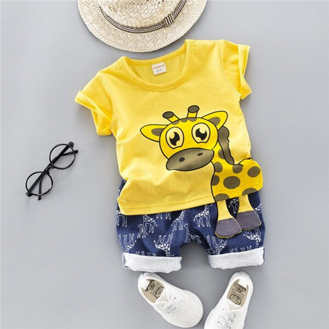 Boys' Clothing Sets Children's Suit 2019 Summer New Boys Suits Summer CottO-Neck Giraffe Children's Suit Baby Two-piece Suits