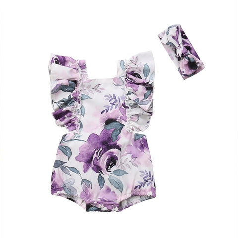 Girls' children's clothing, floral, simple back strap, printed headband, two-piece suit