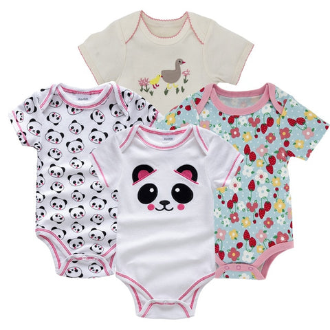 Honeyzone Baby Girl Clothing Set Summer Short Sleeve Baby Boys' Bodysuits 4Pcs Cotton Cute Cartoon Animals Printing