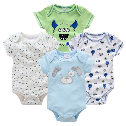 Honeyzone Baby Girl Clothing Set Summer Short Sleeve Baby Boys' Bodysuits 4Pcs Cotton Cute Cartoon Animals Printing