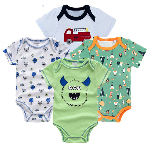 Honeyzone Baby Girl Clothing Set Summer Short Sleeve Baby Boys' Bodysuits 4Pcs Cotton Cute Cartoon Animals Printing