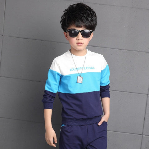 boy clothing children's suit boys' cotton dyed sport long sleeved suit T-shirt plus pants 2pcs baby boy clothes 6 to 15years old