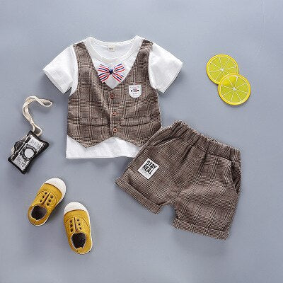 Boys' Clothing Sets Summer Round Neck T-shirt Baby Short-sleeved Suit Vest Boy Clothes Two-piece 1-4 Years Children Clothes