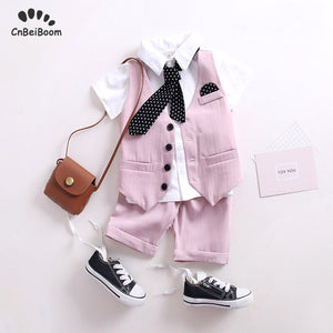 Boys' Suit Set 3-Piece 2019 Summer Children's Pink clothing sets Vest shirt pant Baby kids wedding party flower girl boy Dress