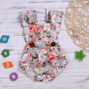 Foreign Trade Small CHILDREN'S Clothing Young Baby Clothes Summer Floral-Print Backless Lace-up Girls' Jumpsuit Crawling Clothes