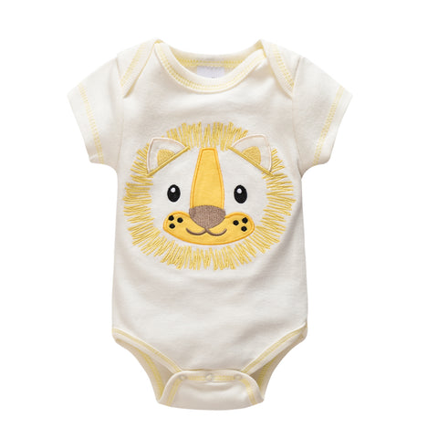 Honeyzone Baby Girl Clothing Summer Short Sleeve Baby Bodysuits 100%Cotton White Cartoon Lion Clothes Sets