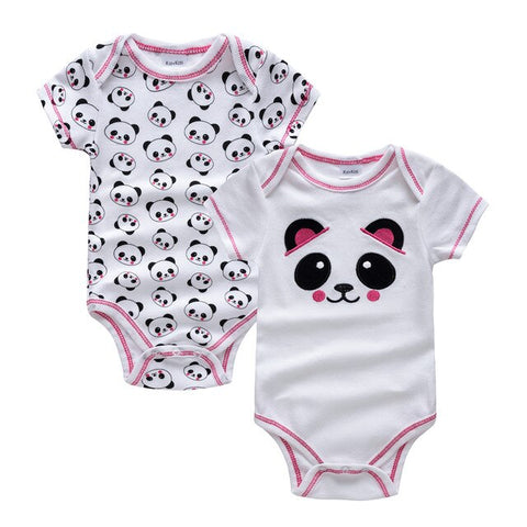 Honeyzone Baby Girl Clothing Summer Short Sleeve Baby Bodysuits 100%Cotton White Cartoon Lion Clothes Sets