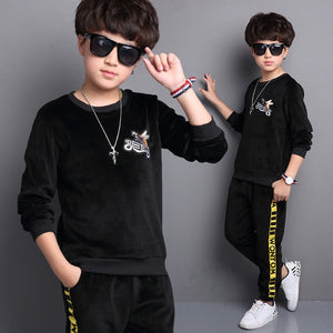 Baby Boys' Clothing 2019 Spring and Autumn Warm Sets New Fashion Velvet Sweater Jacket Pants Two Piece 5-15Year old Suit