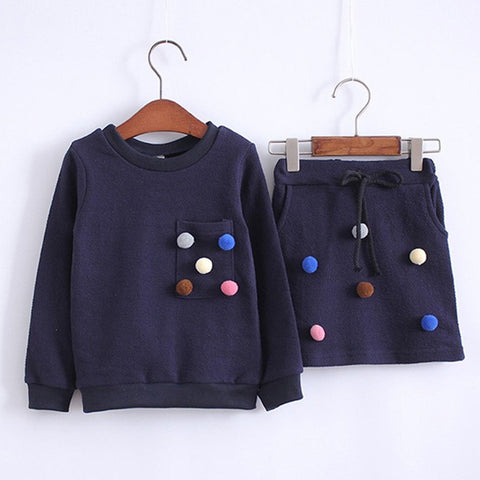 2019 Autumn Kids Baby Girl Clothes Long Sleeve Sweatshirts+Pompom Lace-up Skirt Casual 2PCS suits Student Girls' Clothing Sets