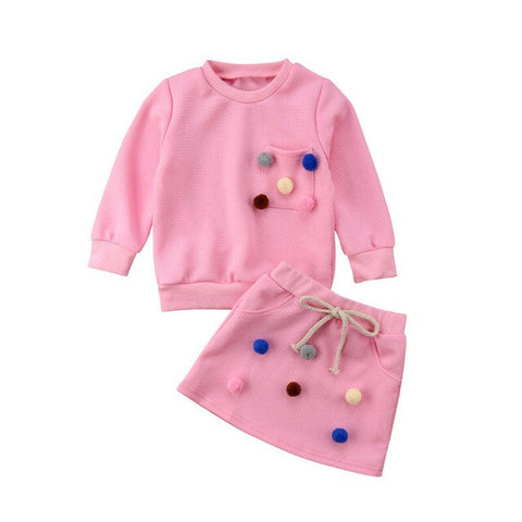 2019 Autumn Kids Baby Girl Clothes Long Sleeve Sweatshirts+Pompom Lace-up Skirt Casual 2PCS suits Student Girls' Clothing Sets