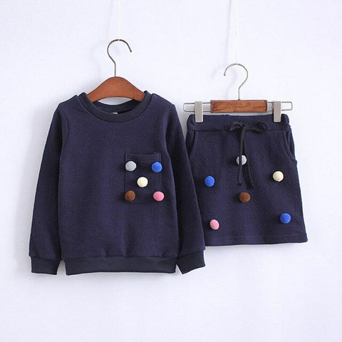 2019 Autumn Kids Baby Girl Clothes Long Sleeve Sweatshirts+Pompom Lace-up Skirt Casual 2PCS suits Student Girls' Clothing Sets