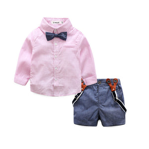 2019 Spring New Style Infant Clothing Baby Set College Style Boys' Long-sleeved Shirt Suspender Pants CHILDREN'S Suit