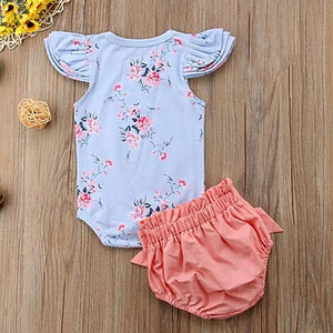 Baby Girls' Summer Suits Fashion Printed  Short-sleeved Children's Clothing Sweet Bodysuits Two-piece Suit Baby Accessories