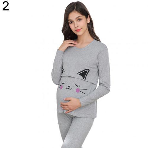 Autumn and winter indoor women's pregnancy pajamas cartoon animal pregnant women breastfeeding pajamas set