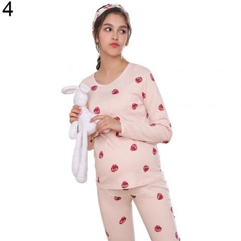 Autumn and winter indoor women's pregnancy pajamas cartoon animal pregnant women breastfeeding pajamas set