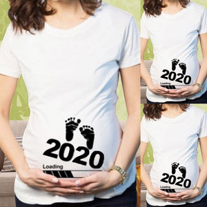 2020 New Women Clothes Maternity Casual Tops T-Shirt Foot Print 2020 Printed Pregnancy Shirt Long Ladies T-Shirt Women Clothing