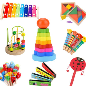 DIY Mini Baby Wooden Toy Montessori Xylophone Sand Hammer Harmonica Colorful Early Educational Funny Toys For Children Kids Gift