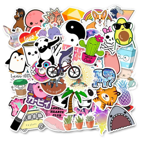 50 PCS Cartoon Simple VSCO Girls Kawaii Stickers For Chidren Toy Waterproof Sticker to DIY Laptop Bicycle Helmet Car Decals