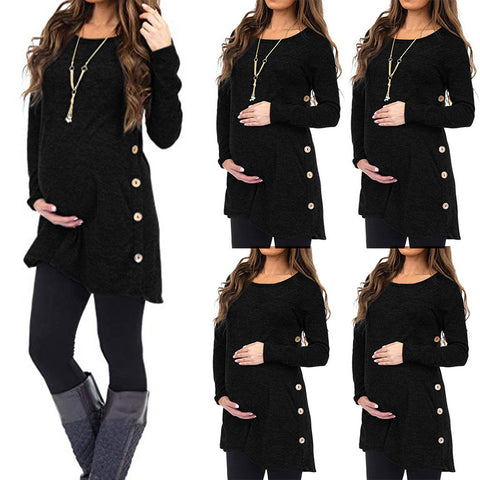 Pregnant women's sleeve top solid button down autumn warm winter fashion soft pregnancy women dress elegant maternity dresses