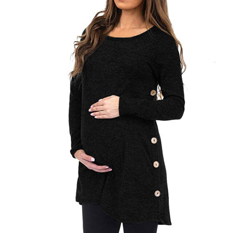 Pregnant women's sleeve top solid button down autumn warm winter fashion soft pregnancy women dress elegant maternity dresses