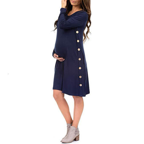 Pregnant women's sleeve top solid button down autumn warm winter fashion soft pregnancy women dress elegant maternity dresses