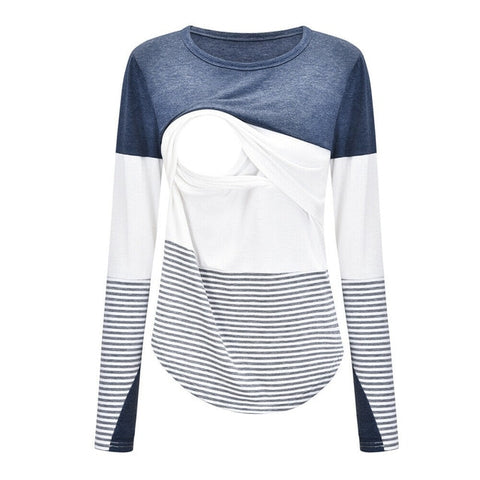 Imcute Casual Striped Women Long Sleeve Maternity Tops Breastfeeding Tops Ladies T-Shirt Loose Pregnancy Loose Clothes T Shirt