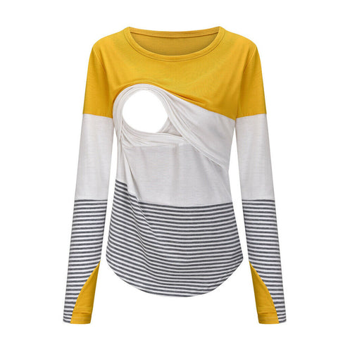 Imcute Casual Striped Women Long Sleeve Maternity Tops Breastfeeding Tops Ladies T-Shirt Loose Pregnancy Loose Clothes T Shirt