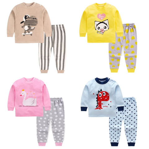 2020 New Children Spring Autumn Clothing Girls Coat + Long Pants Suit Kids Cotton Underwear Set Baby Boys Cartoon Clothes