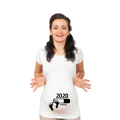 2020 Loading Pregnancy Tops Tee New Mummy Pregnancy Announcement Shirt White O-neck Soft Tee Shirts Present for New Mom