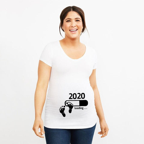 2020 Loading Pregnancy Tops Tee New Mummy Pregnancy Announcement Shirt White O-neck Soft Tee Shirts Present for New Mom