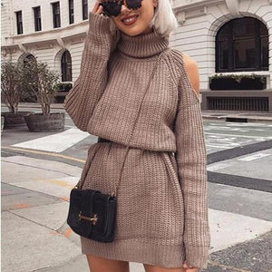 Autumn and winter women's pregnant women high collar off-shoulder knit sweater dress pregnancy slim long sweater knit pullover