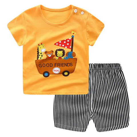 100% Cotton Children's Sets Infant Kids Boys Clothes Children Clothing Sets Summer Baby Girls Clothes Cute Animal T-Shirt+Shorts