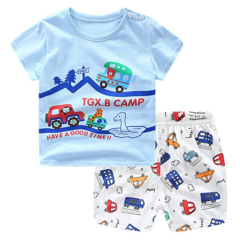 100% Cotton Children's Sets Infant Kids Boys Clothes Children Clothing Sets Summer Baby Girls Clothes Cute Animal T-Shirt+Shorts