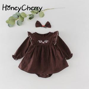 2020 Spring Baby Girl Bodysuits Girls' Baby Plaid Long Sleeve Triangle Bodysuit And Skirt Creeper Little Girls Clothing